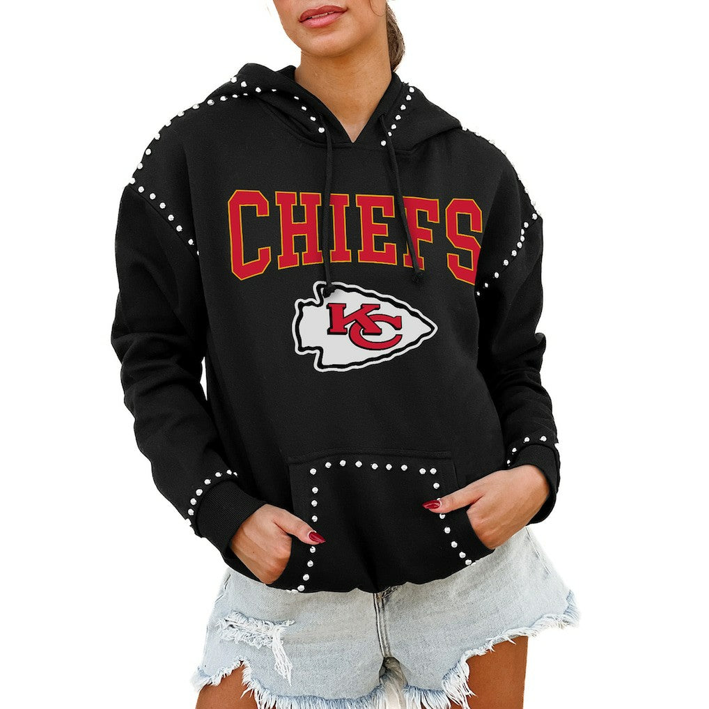 Gameday Couture Women's Oversized Catch the Vibe Studded Pullover Hoodie - Kansas City Chiefs Hoodies