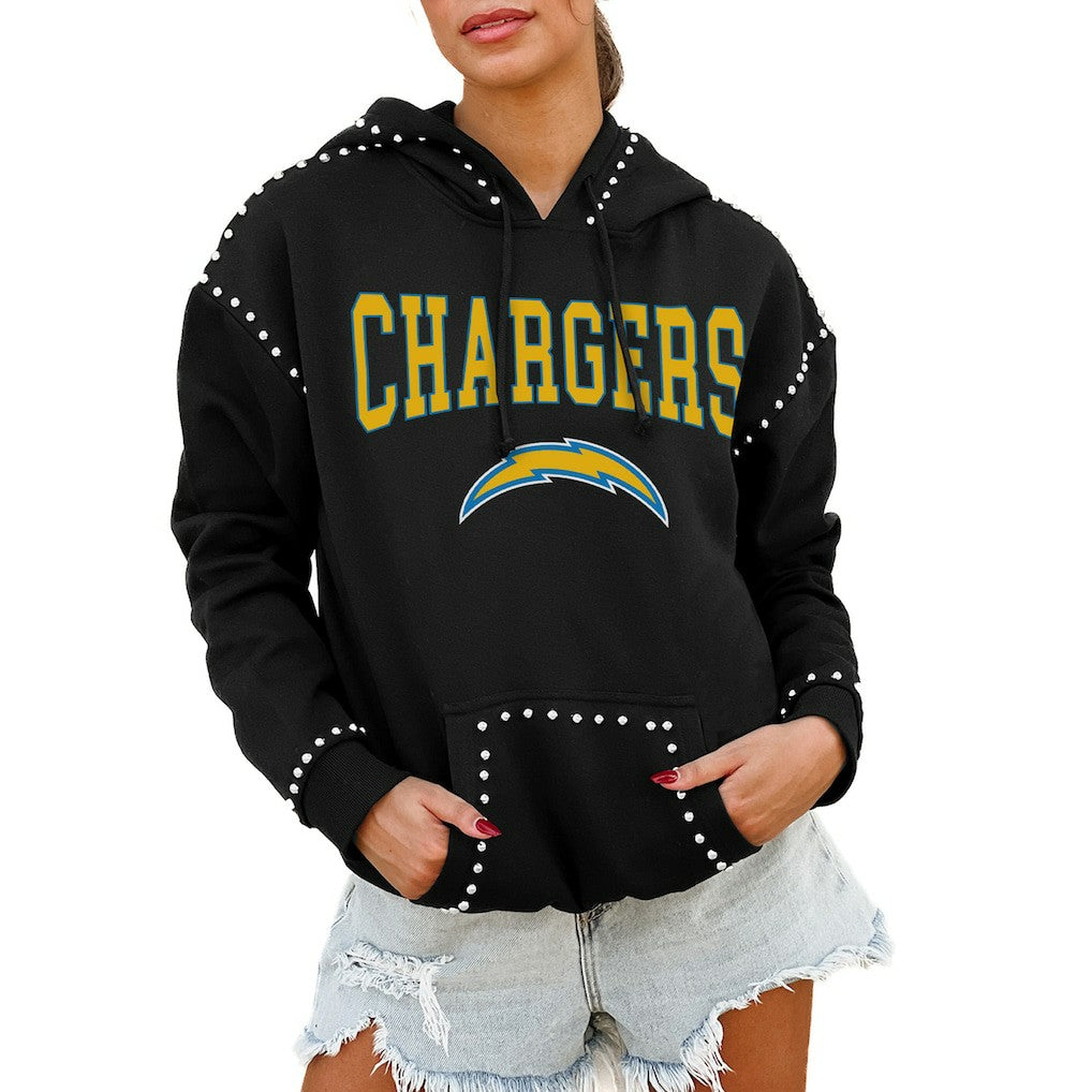 Gameday Couture Women's Oversized Catch the Vibe Studded Pullover Hoodie - Los Angeles Chargers Hoodies
