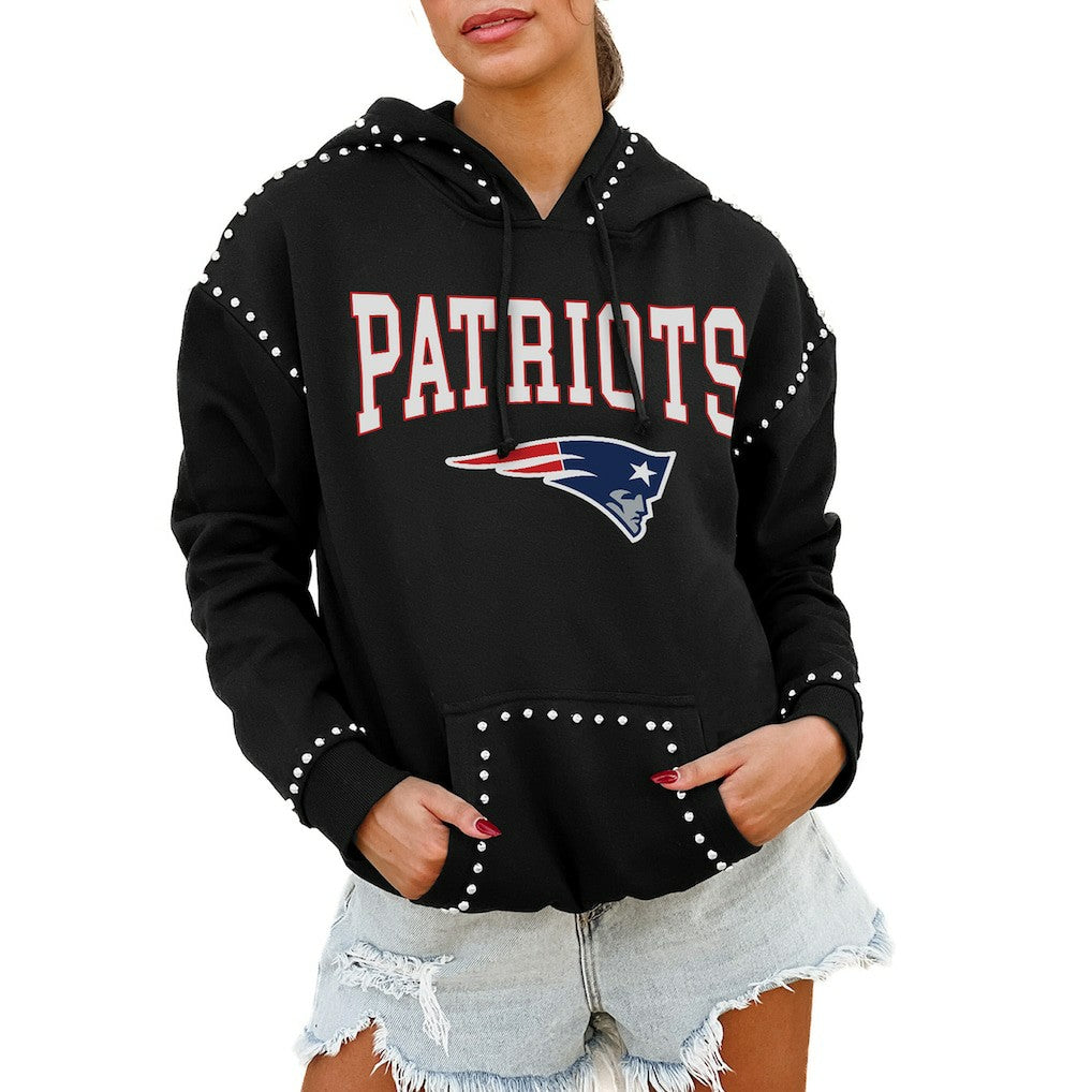 Gameday Couture Women's Oversized Catch the Vibe Studded Pullover Hoodie - New England Patriots Hoodies