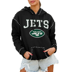 Gameday Couture Women's Oversized Catch the Vibe Studded Pullover Hoodie - New York Jets Hoodies
