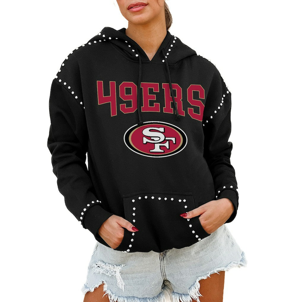 Gameday Couture Women's Oversized Catch the Vibe Studded Pullover Hoodie - San Francisco 49ers Hoodies