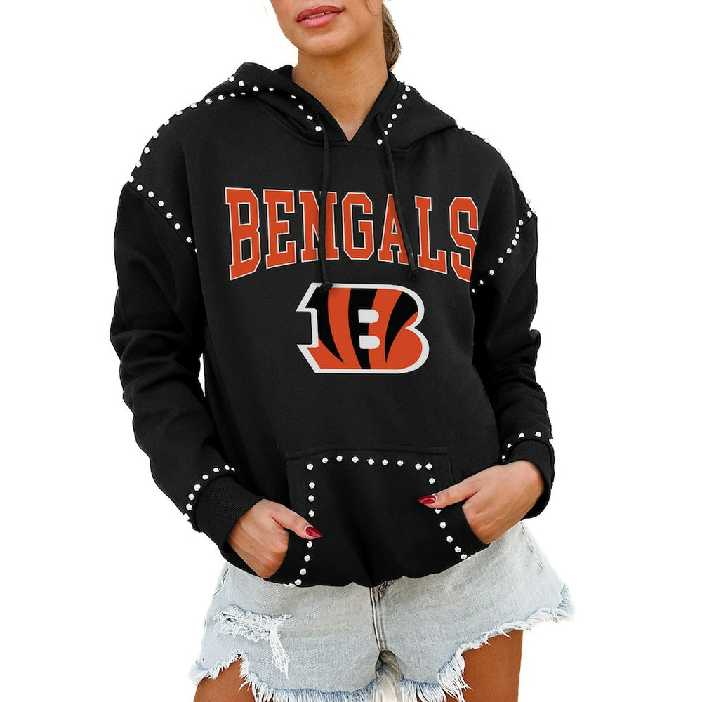 Gameday Couture Women's Oversized Catch the Vibe Studded Pullover Hoodie - Cincinnati Bengals Hoodies