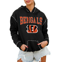 Gameday Couture Women's Oversized Catch the Vibe Studded Pullover Hoodie - Cincinnati Bengals Hoodies