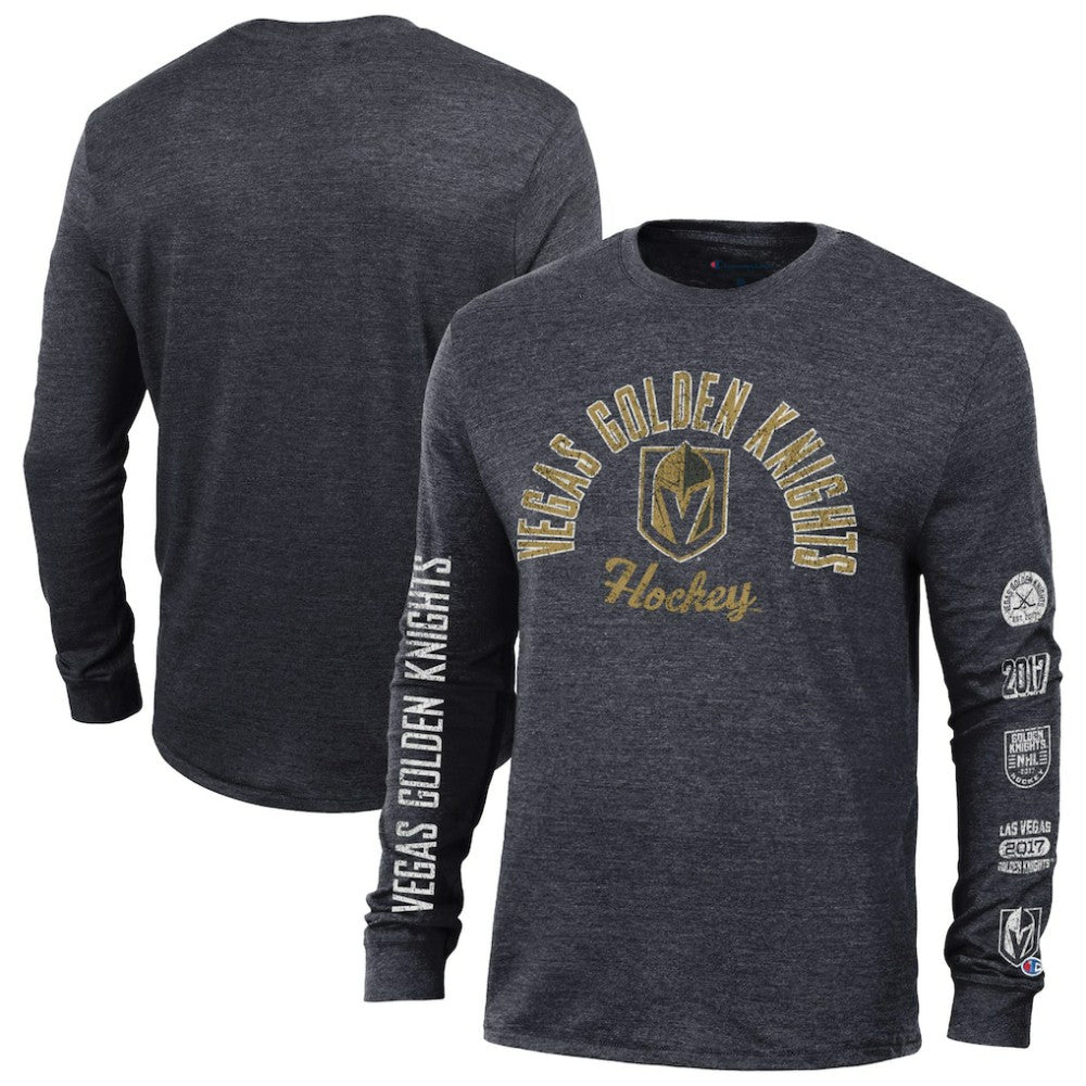 NHL Vegas Golden Knights Champion Multi-Logo Tri-Blend Long Sleeve T-Shirt