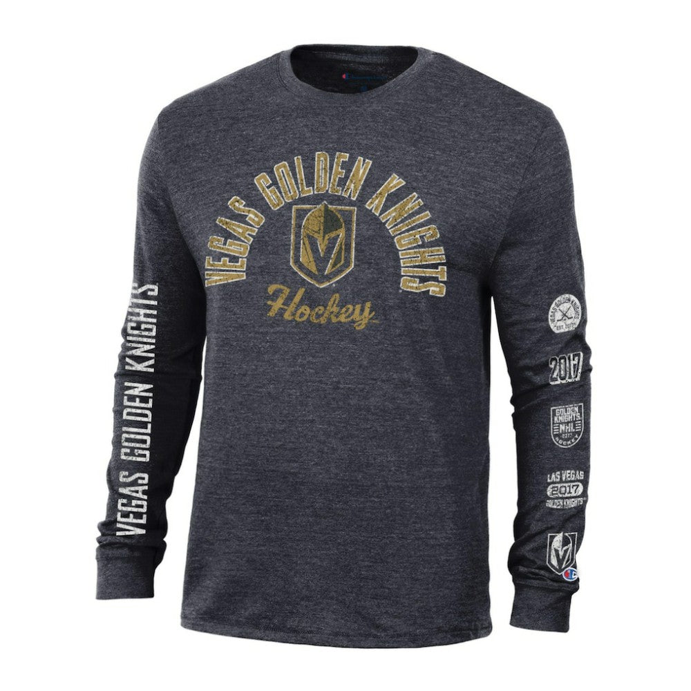 NHL Vegas Golden Knights Champion Multi-Logo Tri-Blend Long Sleeve T-Shirt