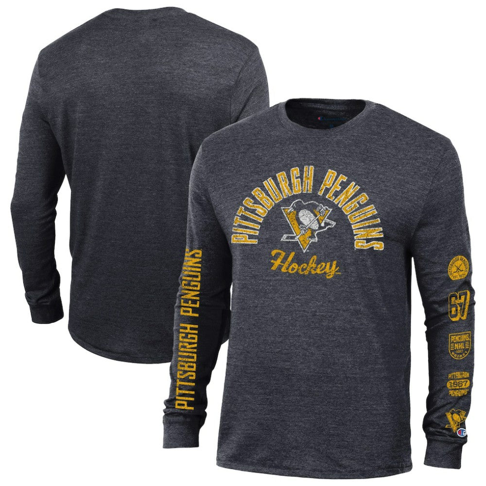 NHL Pittsburgh Penguins Champion Multi-Logo Tri-Blend Long Sleeve T-Shirt