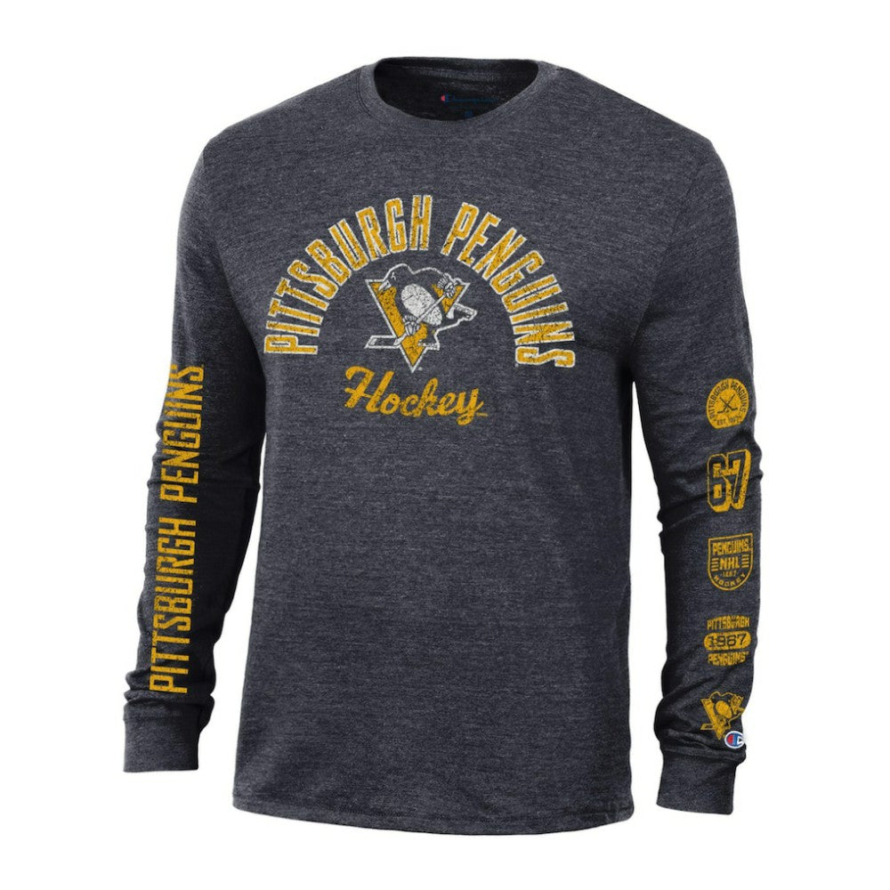 NHL Pittsburgh Penguins Champion Multi-Logo Tri-Blend Long Sleeve T-Shirt
