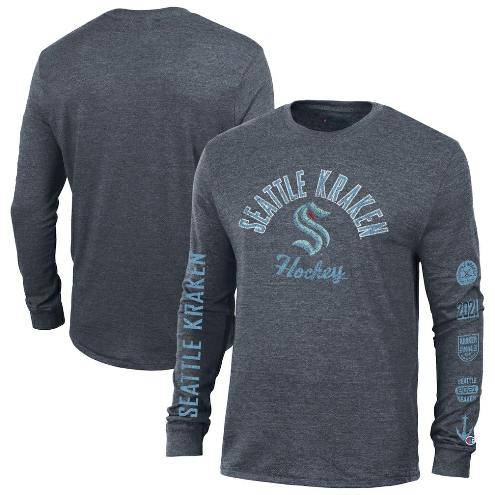 NHL Seattle Kraken Champion Multi-Logo Tri-Blend Long Sleeve T-Shirt