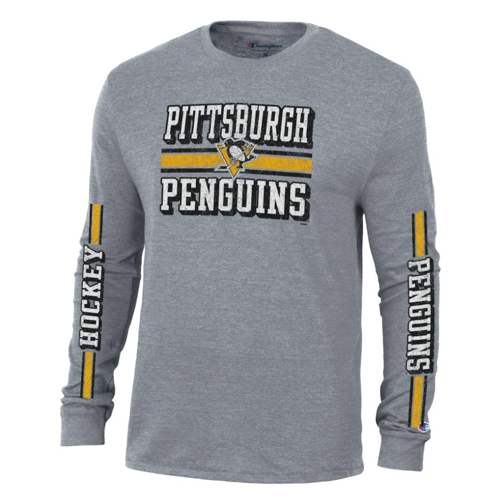 NHL Pittsburgh Penguins Champion Tri-Blend Dual-Stripe Long Sleeve T-Shirt
