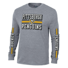 NHL Pittsburgh Penguins Champion Tri-Blend Dual-Stripe Long Sleeve T-Shirt