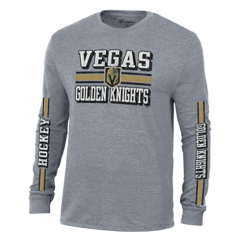 NHL Vegas Golden Knights Champion Tri-Blend Dual-Stripe Long Sleeve T-Shirt
