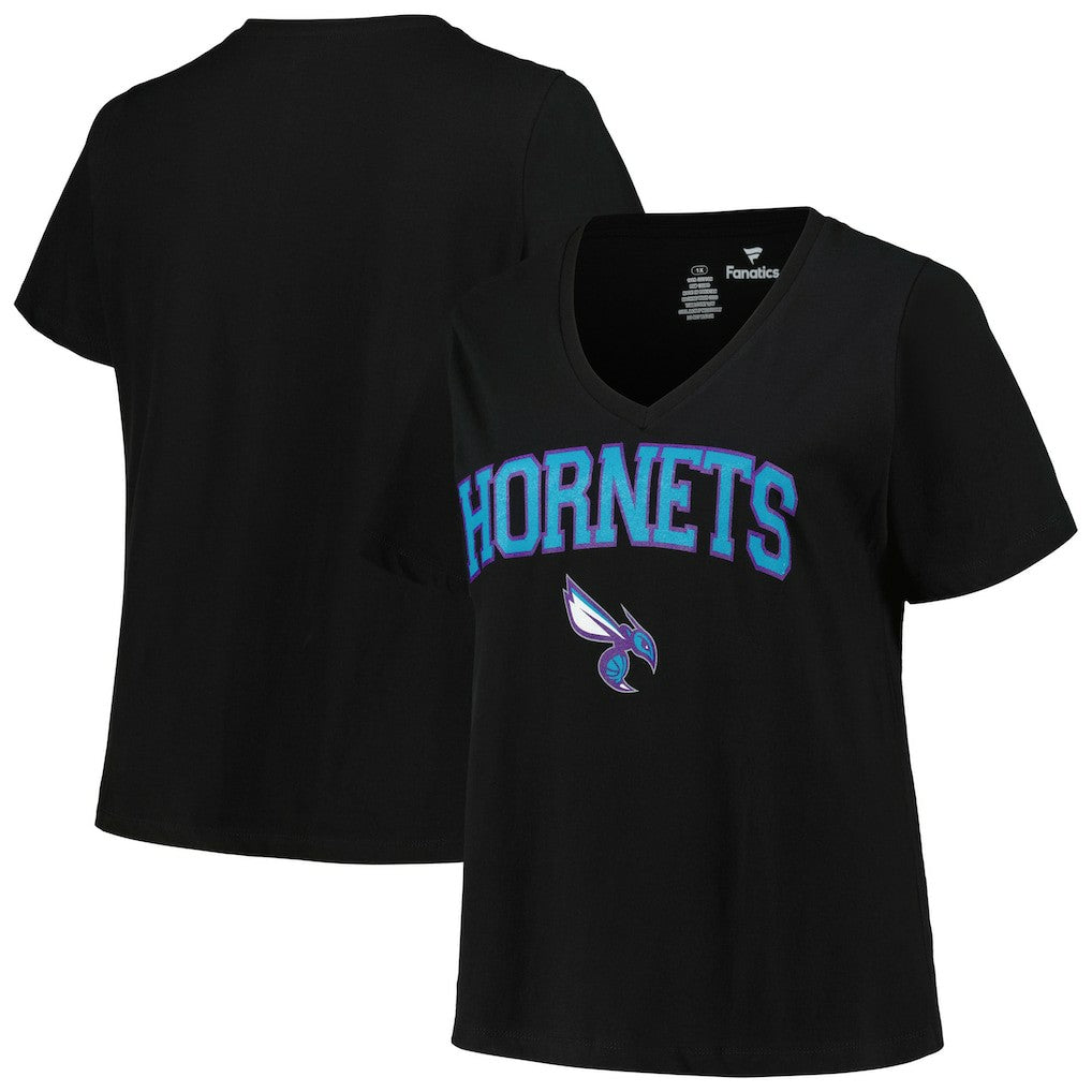 Charlotte Hornets Profile Women's Plus Size Arch Over Logo V-Neck T-Shirt