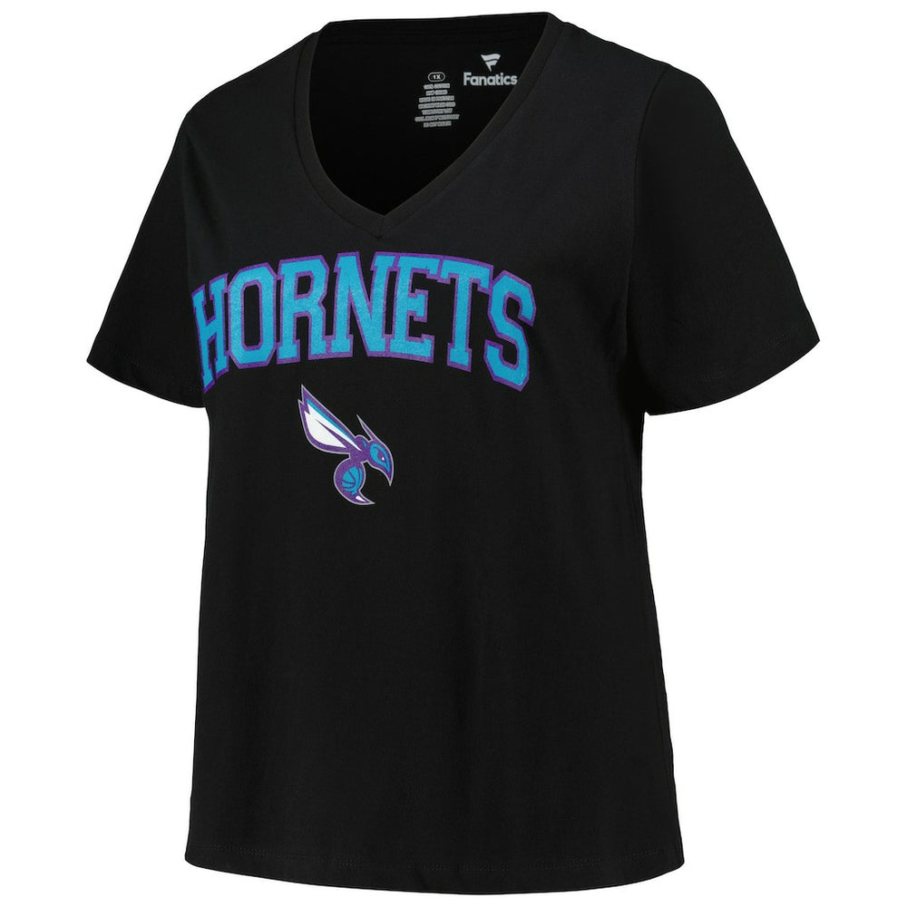 Charlotte Hornets Profile Women's Plus Size Arch Over Logo V-Neck T-Shirt
