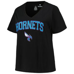 Charlotte Hornets Profile Women's Plus Size Arch Over Logo V-Neck T-Shirt