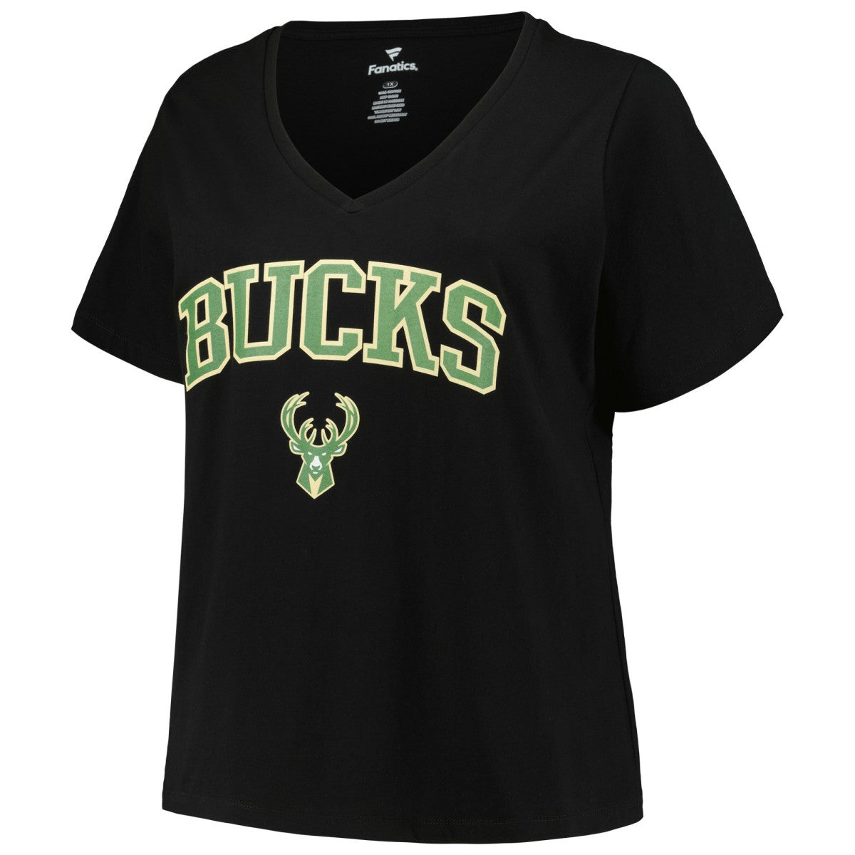 Milwaukee Bucks Profile Women's Plus Size Arch Over Logo V-Neck T-Shirt