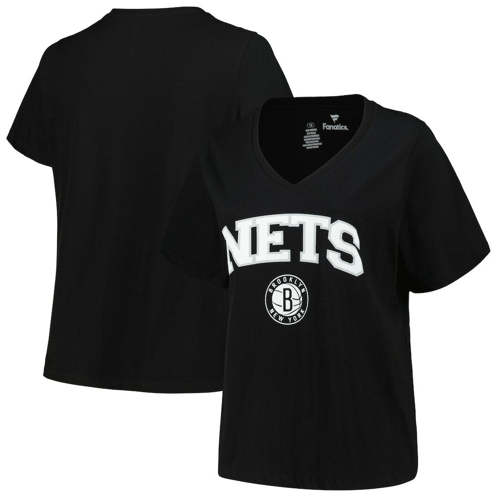 Brooklyn Nets Profile Women's Plus Size Arch Over Logo V-Neck T-Shirt