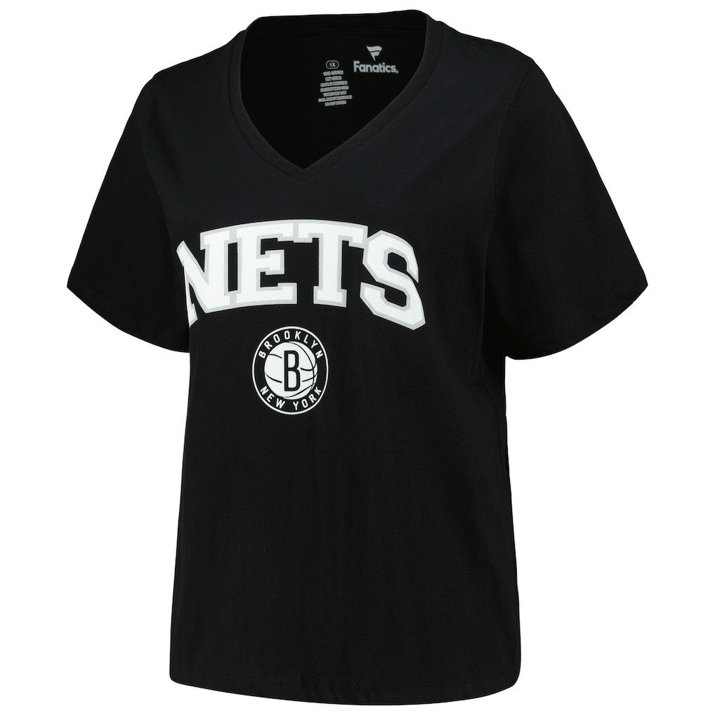 Brooklyn Nets Profile Women's Plus Size Arch Over Logo V-Neck T-Shirt