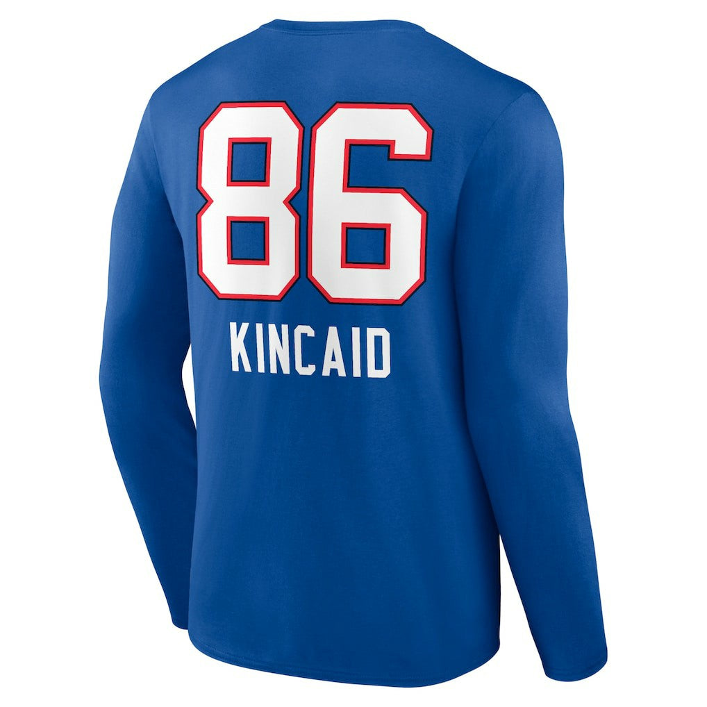 Dalton Kincaid  Team Wordmark Player Name & Number Long Sleeve T-Shirt - Buffalo Bills T-shirts