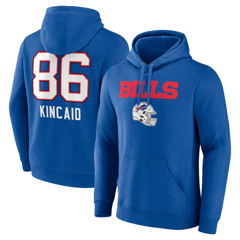Dalton Kincaid  Team Wordmark Player Name & Number Pullover Hoodie - Buffalo Bills Hoodies