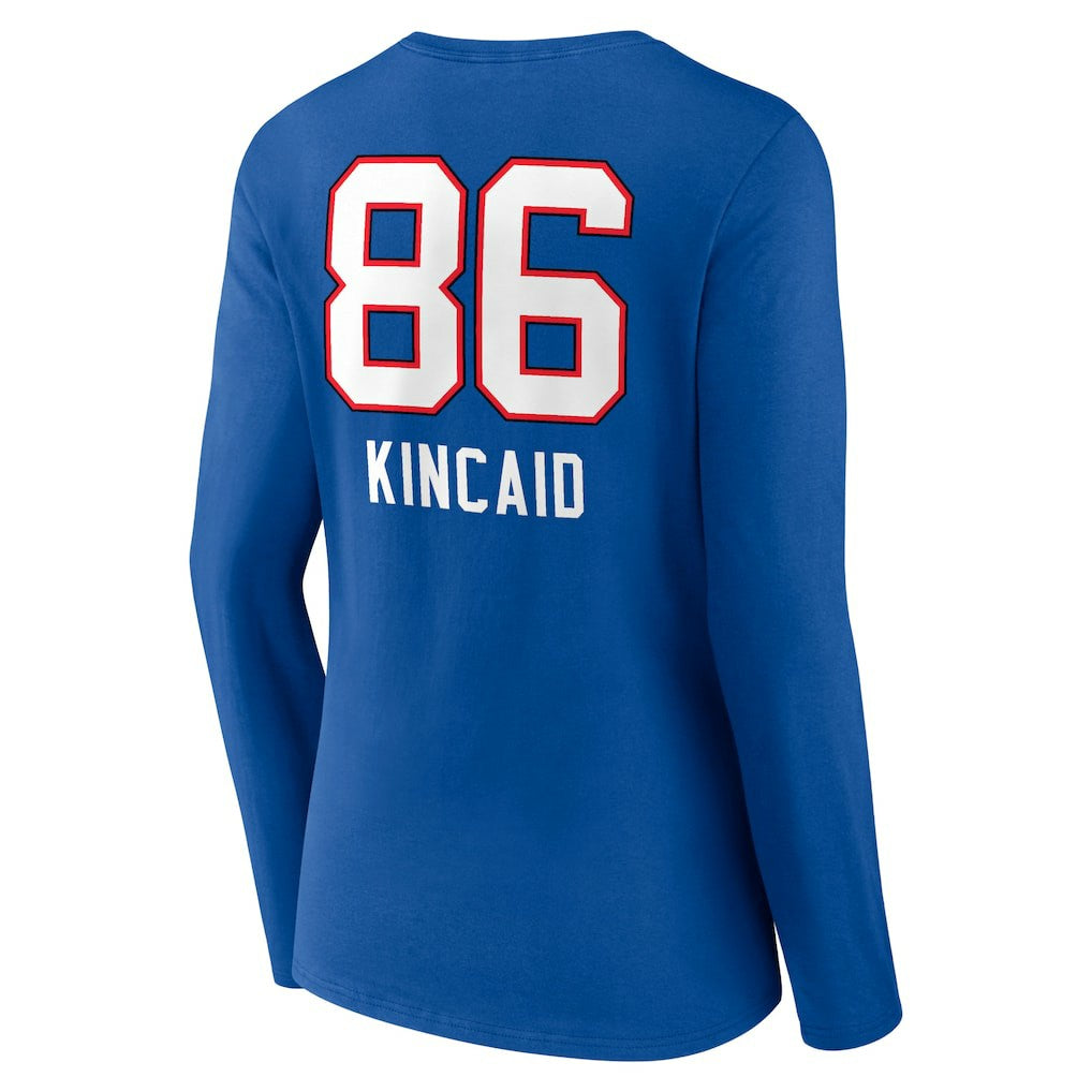 Dalton Kincaid  Women's Team Wordmark Player Name & Number Long Sleeve V-Neck T-Shirt - Buffalo Bills T-shirts
