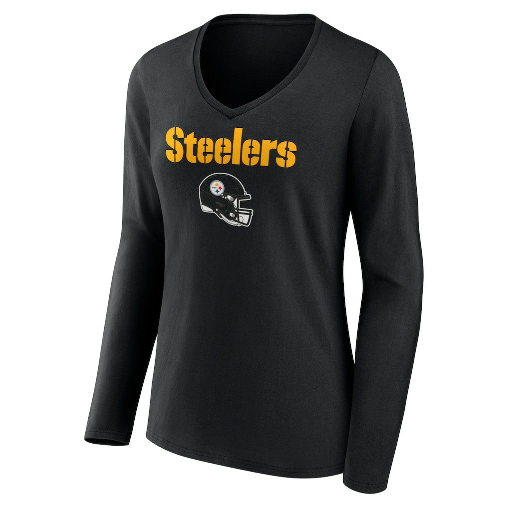 Joey Porter Jr.  Women's Team Wordmark Player Name & Number Long Sleeve V-Neck T-Shirt - Pittsburgh Steelers T-shirts