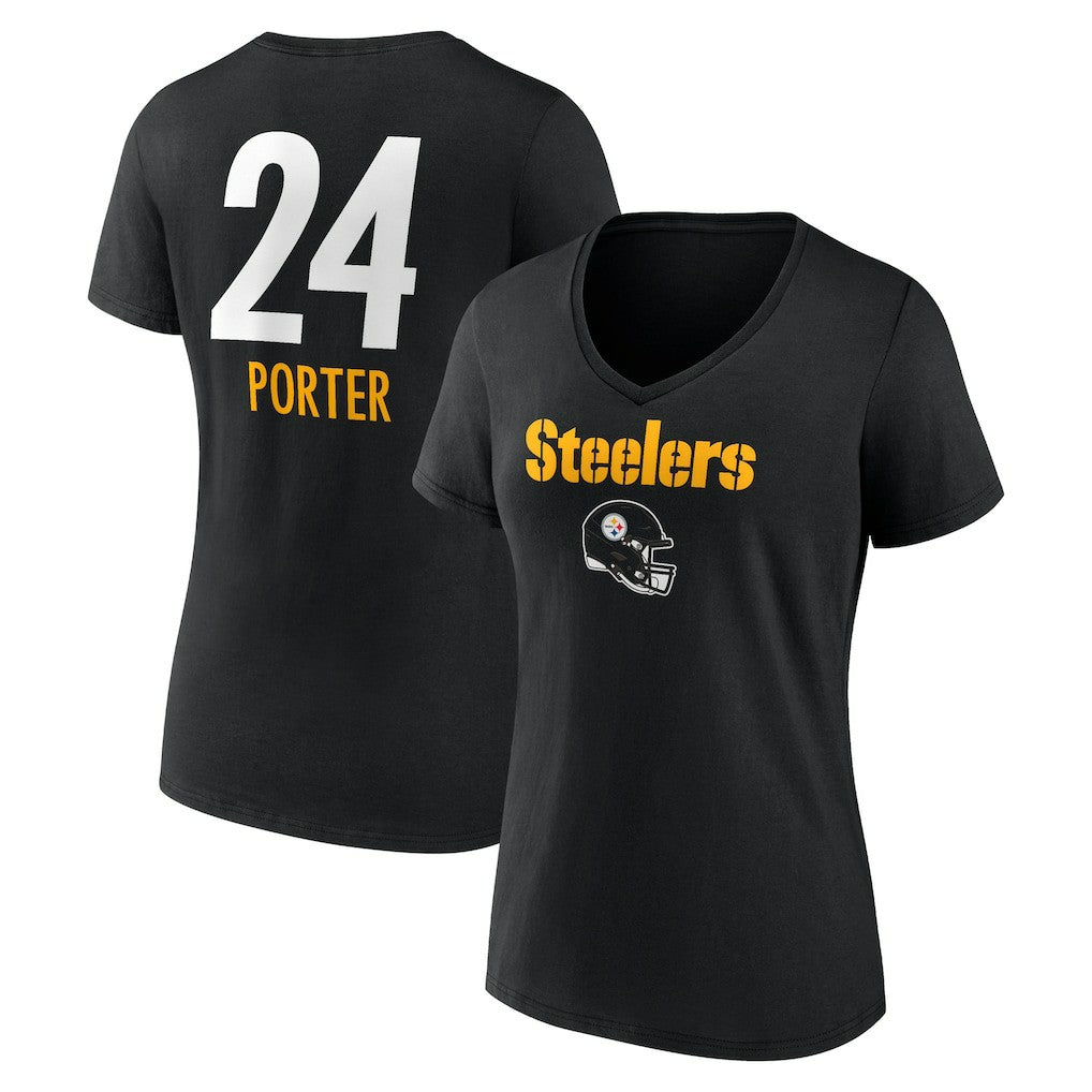 Joey Porter Jr.  Women's Team Wordmark Player Name & Number V-Neck T-Shirt - Pittsburgh Steelers T-shirts