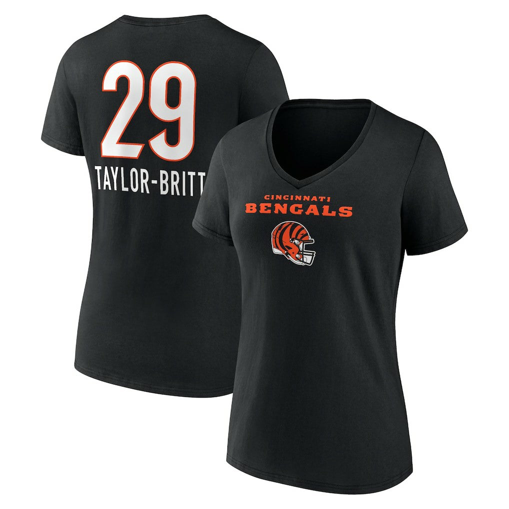 Cam Taylor-Britt  Women's Team Wordmark Player Name & Number V-Neck T-Shirt - Cincinnati Bengals T-shirts