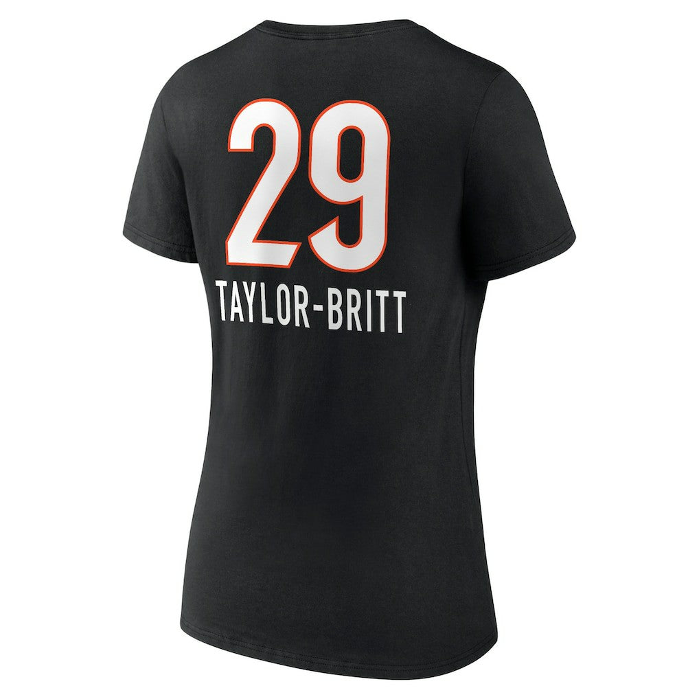 Cam Taylor-Britt  Women's Team Wordmark Player Name & Number V-Neck T-Shirt - Cincinnati Bengals T-shirts