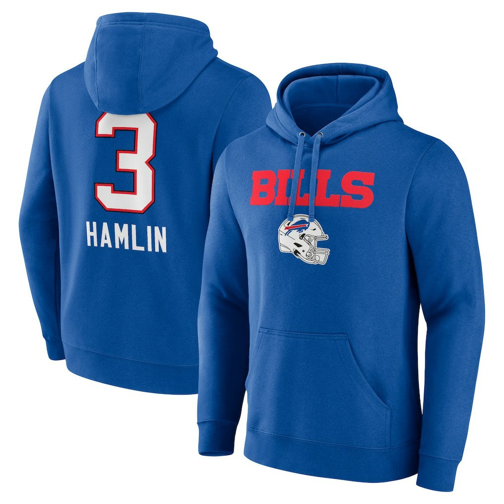 Damar Hamlin  Team Wordmark Player Name & Number Pullover Hoodie - Buffalo Bills Hoodies