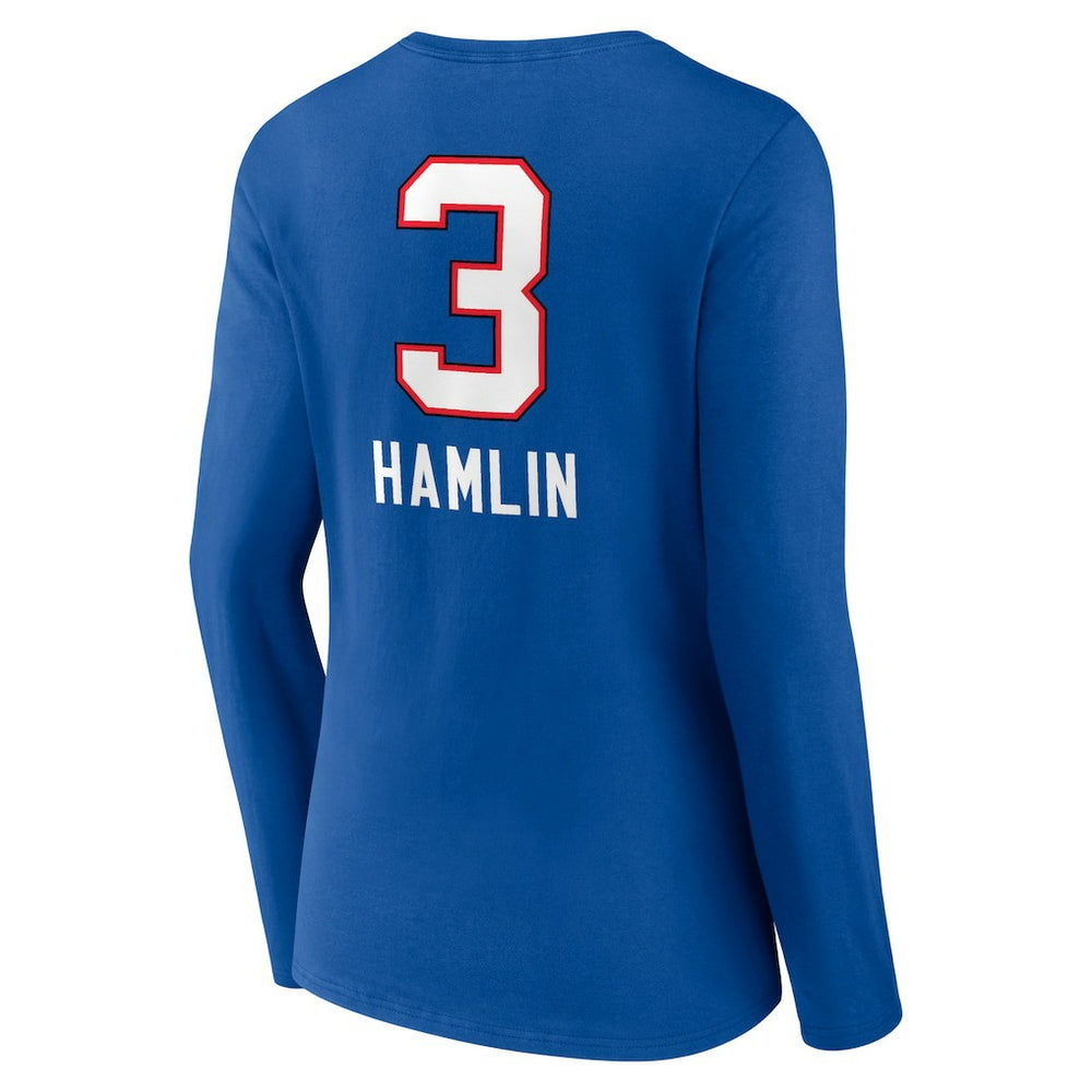 Damar Hamlin  Women's Team Wordmark Player Name & Number Long Sleeve V-Neck T-Shirt - Buffalo Bills T-shirts
