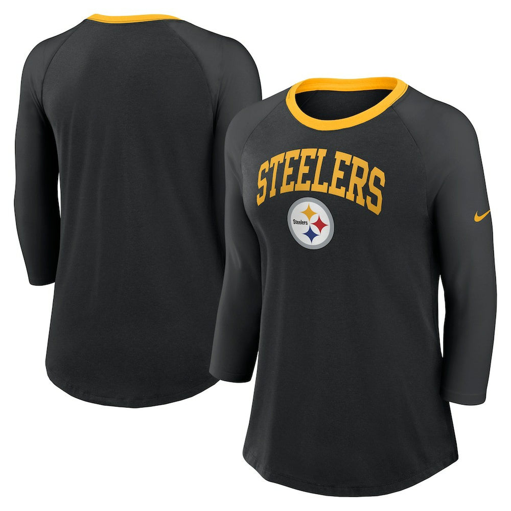 Women's 3/4 Sleeve Raglan Fashion Top - Pittsburgh Steelers Tops