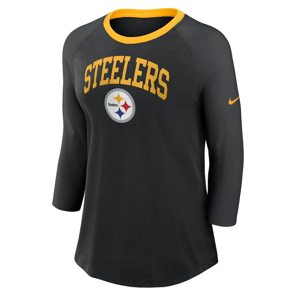 Women's 3/4 Sleeve Raglan Fashion Top - Pittsburgh Steelers Tops