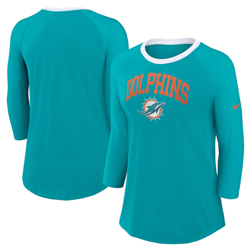 Women's 3/4 Sleeve Raglan Fashion Top - Miami Dolphins Tops