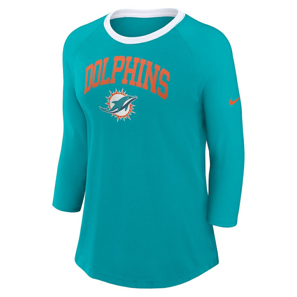 Women's 3/4 Sleeve Raglan Fashion Top - Miami Dolphins Tops