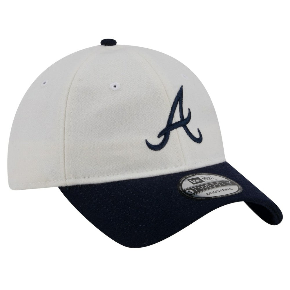 Cream Atlanta Braves New Era Leather Strap 9TWENTY Adjustable Hat