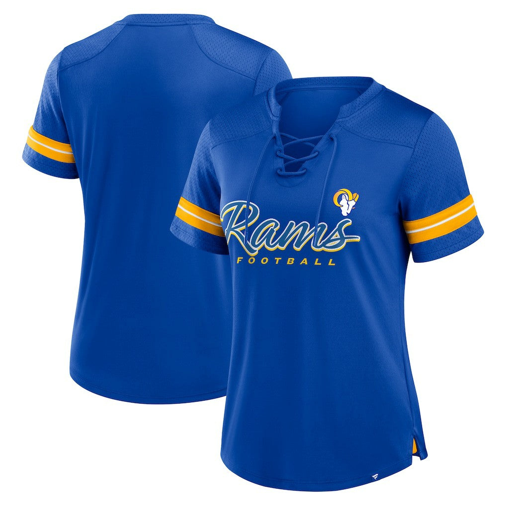 Women's Play Script Lace-Up T-Shirt - Los Angeles Rams T-shirts