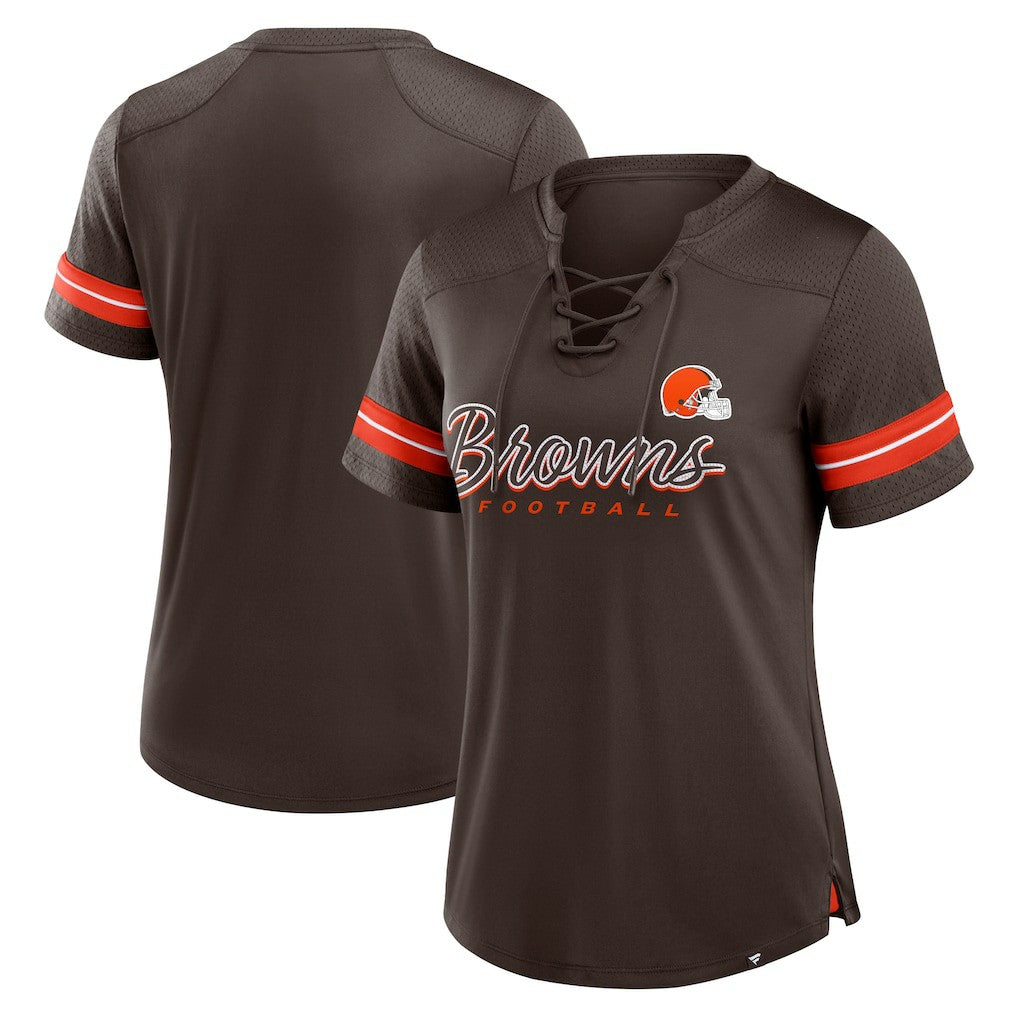 Women's Play Script Lace-Up T-Shirt - Cleveland Browns T-shirts