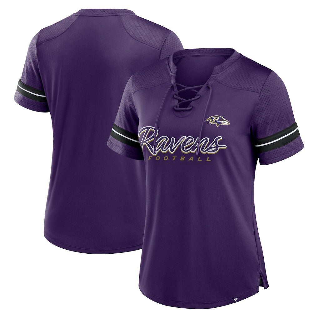 Women's Play Script Lace-Up T-Shirt - Baltimore Ravens T-shirts