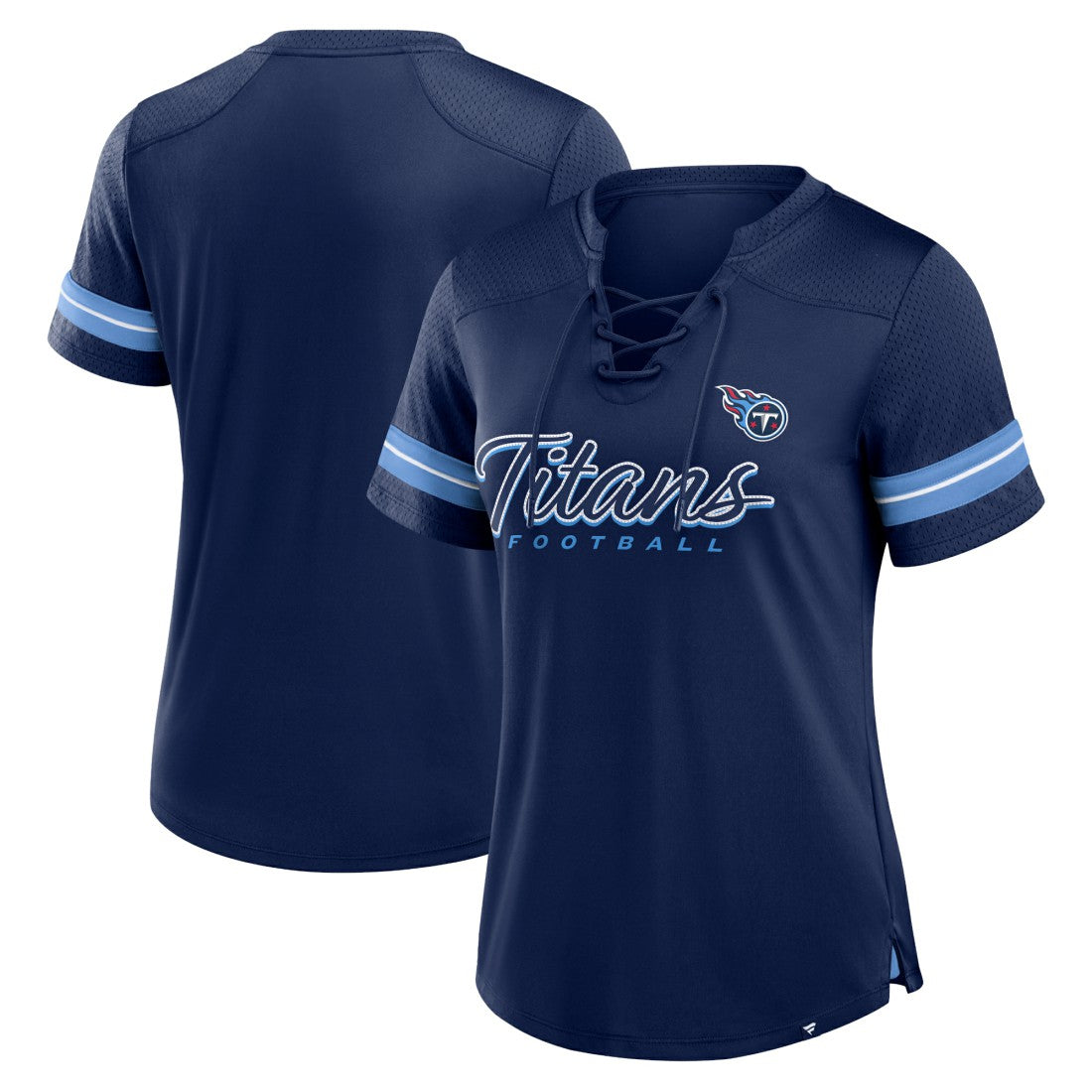 Women's Play Script Lace-Up T-Shirt - Tennessee Titans T-shirts
