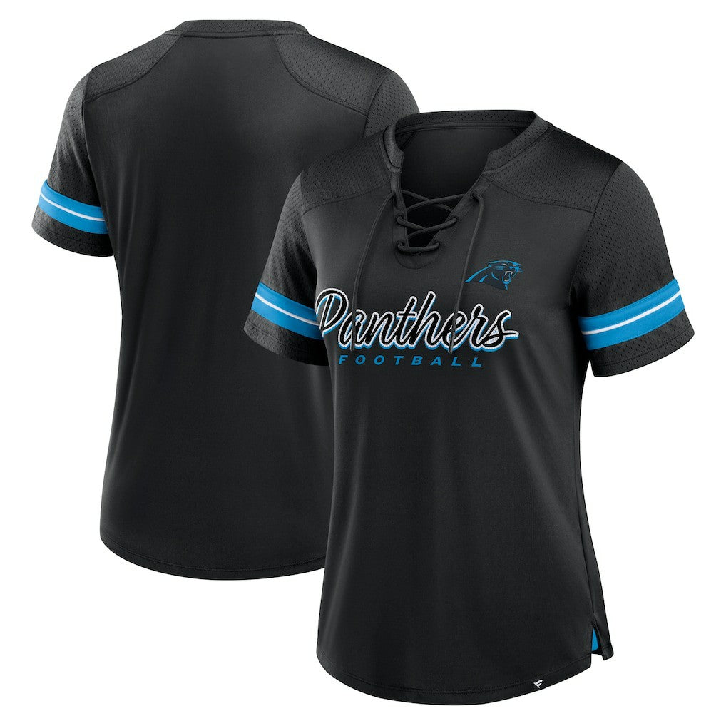 Women's Play Script Lace-Up T-Shirt - Carolina Panthers T-shirts