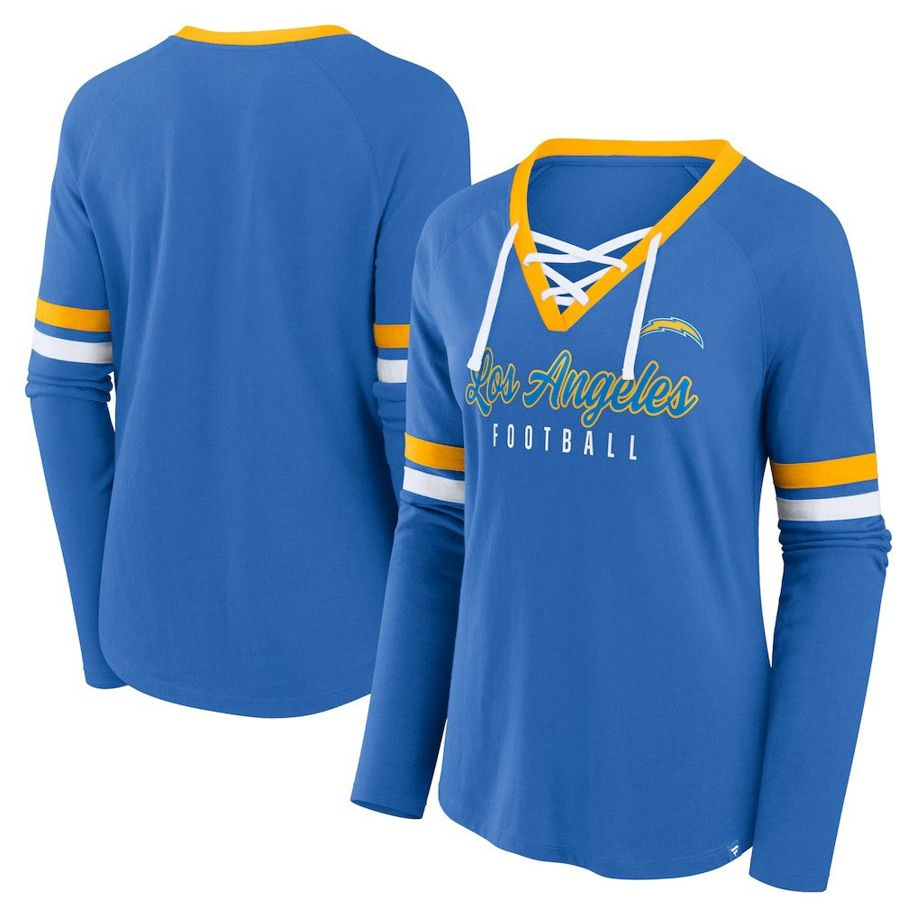 Women's Won and Done Lace-Up Long Sleeve Fashion Top - Los Angeles Chargers Tops