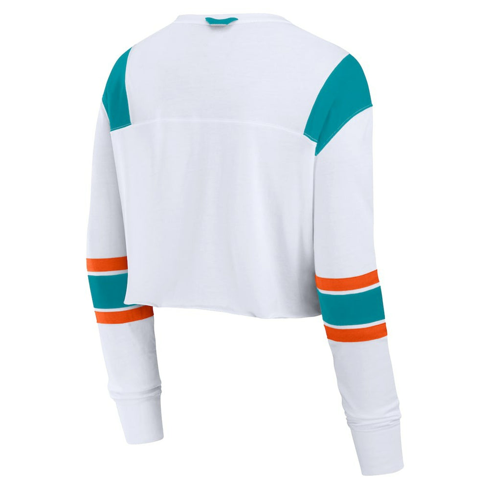 Women's Stretch Cropped Fashion Long Sleeve T-Shirt - Miami Dolphins T-shirts