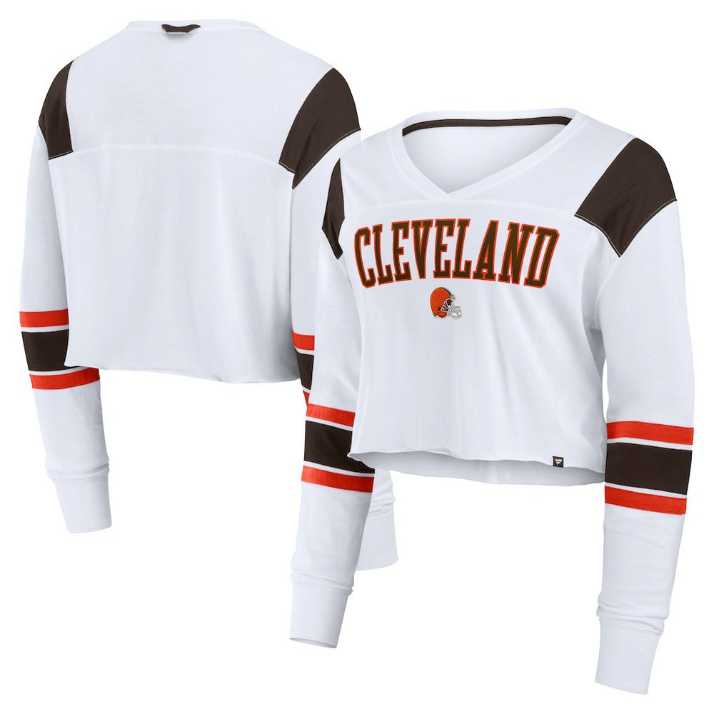 Women's Stretch Cropped Fashion Long Sleeve T-Shirt - Cleveland Browns T-shirts