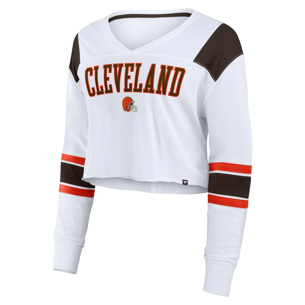 Women's Stretch Cropped Fashion Long Sleeve T-Shirt - Cleveland Browns T-shirts
