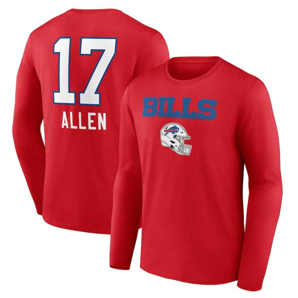 Josh Allen  Team Wordmark Player Name & Number Long Sleeve T-Shirt - Buffalo Bills T-shirts