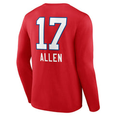 Josh Allen  Team Wordmark Player Name & Number Long Sleeve T-Shirt - Buffalo Bills T-shirts
