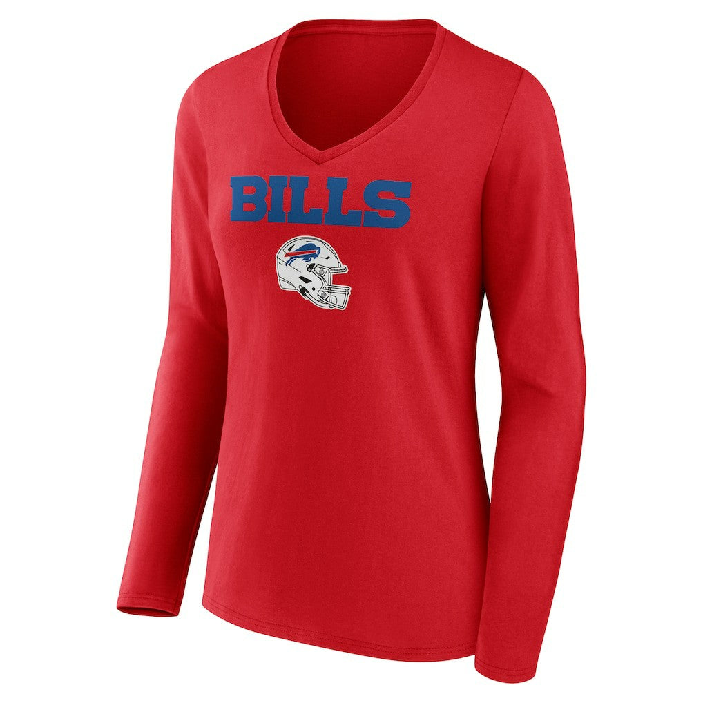 Josh Allen  Women's Team Wordmark Player Name & Number Long Sleeve V-Neck T-Shirt - Buffalo Bills T-shirts