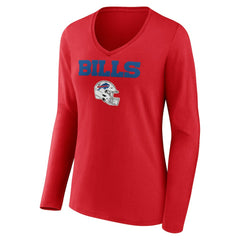 Josh Allen  Women's Team Wordmark Player Name & Number Long Sleeve V-Neck T-Shirt - Buffalo Bills T-shirts