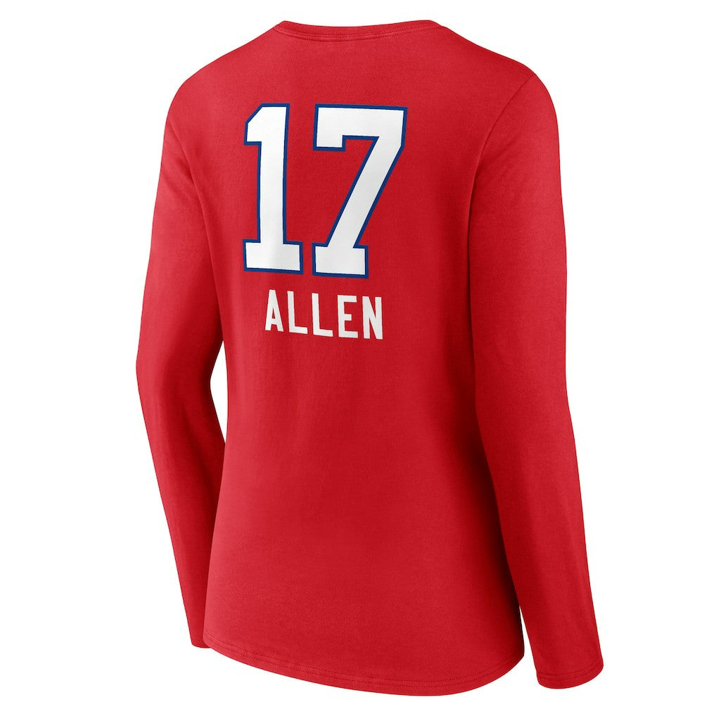 Josh Allen  Women's Team Wordmark Player Name & Number Long Sleeve V-Neck T-Shirt - Buffalo Bills T-shirts