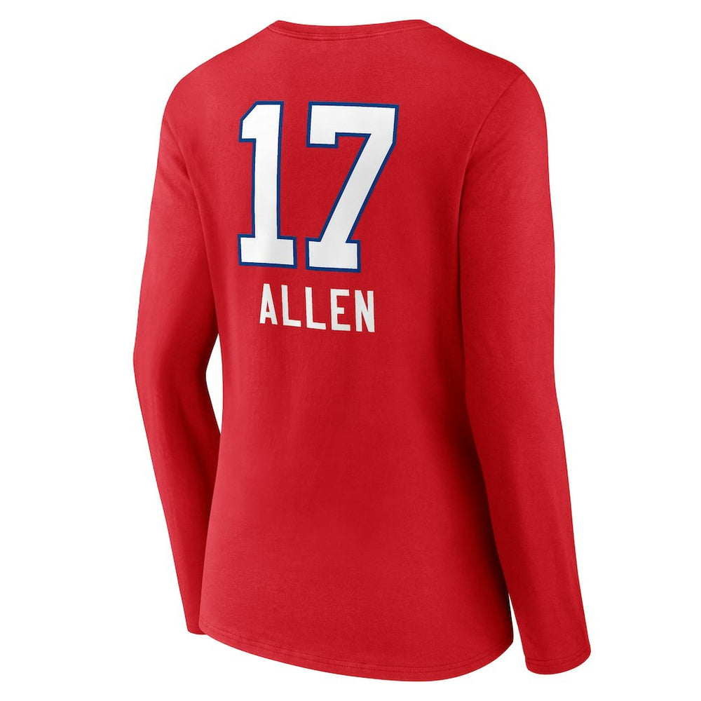 Josh Allen  Women's Team Wordmark Player Name & Number Long Sleeve V-Neck T-Shirt - Buffalo Bills T-shirts
